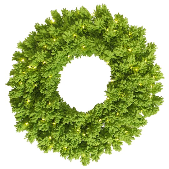 30" Pre-Lit Flocked Lime Fir Artificial Christmas Wreath, Lime Dura-Lit LED Lights